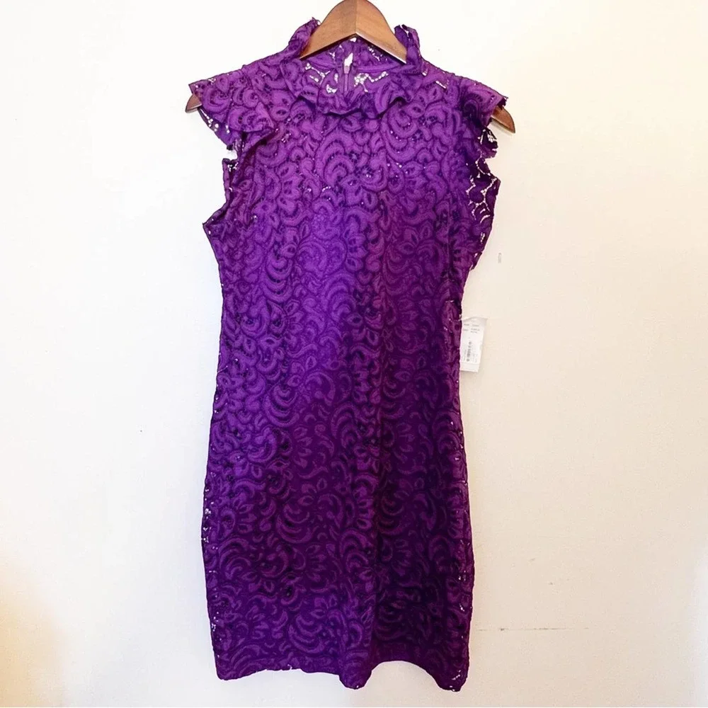 NWT ALEXIA ADMOR Purple Lace Dress Cap Sleeve Above Knee Party Cocktail Women's - Picture 3 of 11